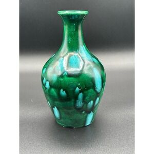 D. Hausen Signed Studio Pottery Vase Green Turquoise Glaze 7.5" Vintage 1999